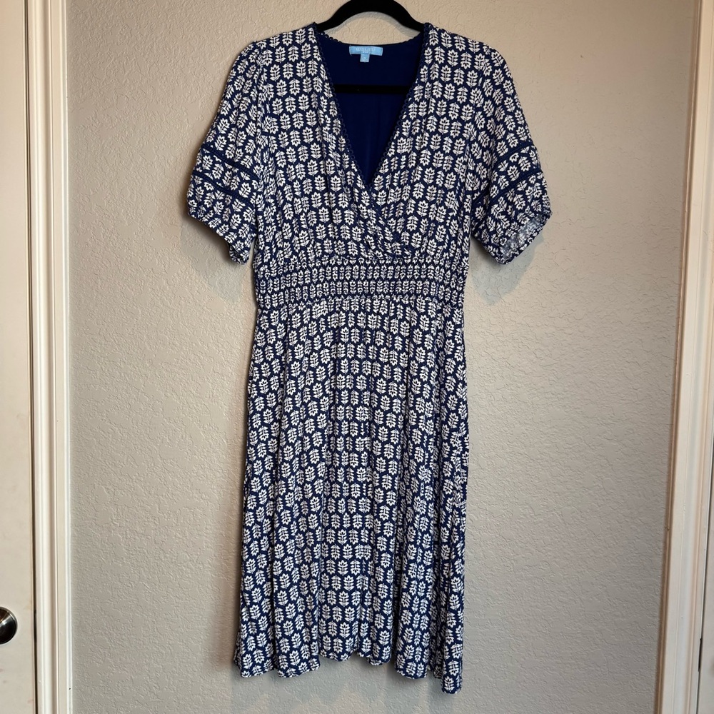 Draper James Navy and White Midi Dress